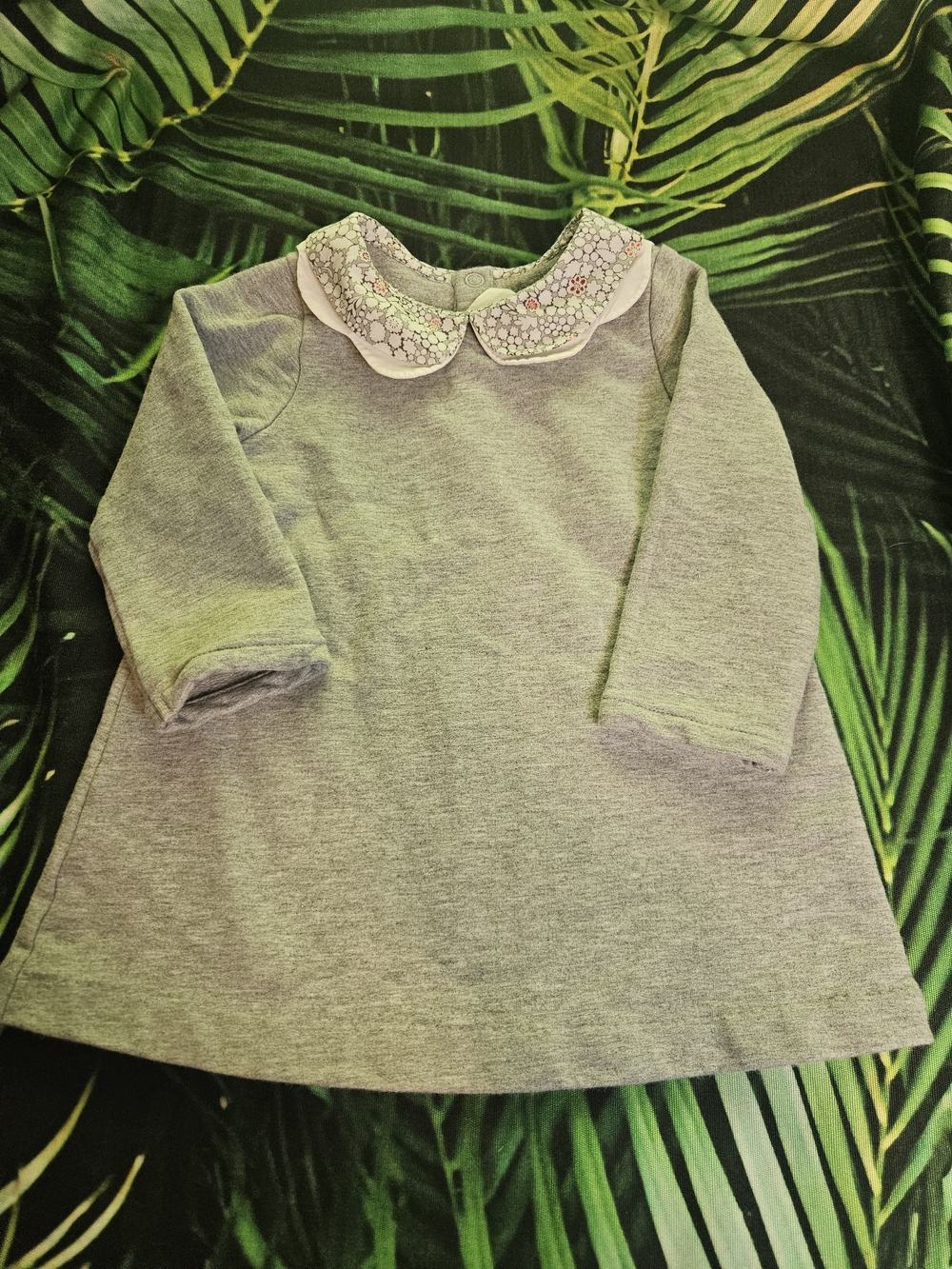 Jacadi Gray Knit Dress with Embroidered Peter Pan Collar - Light Gray